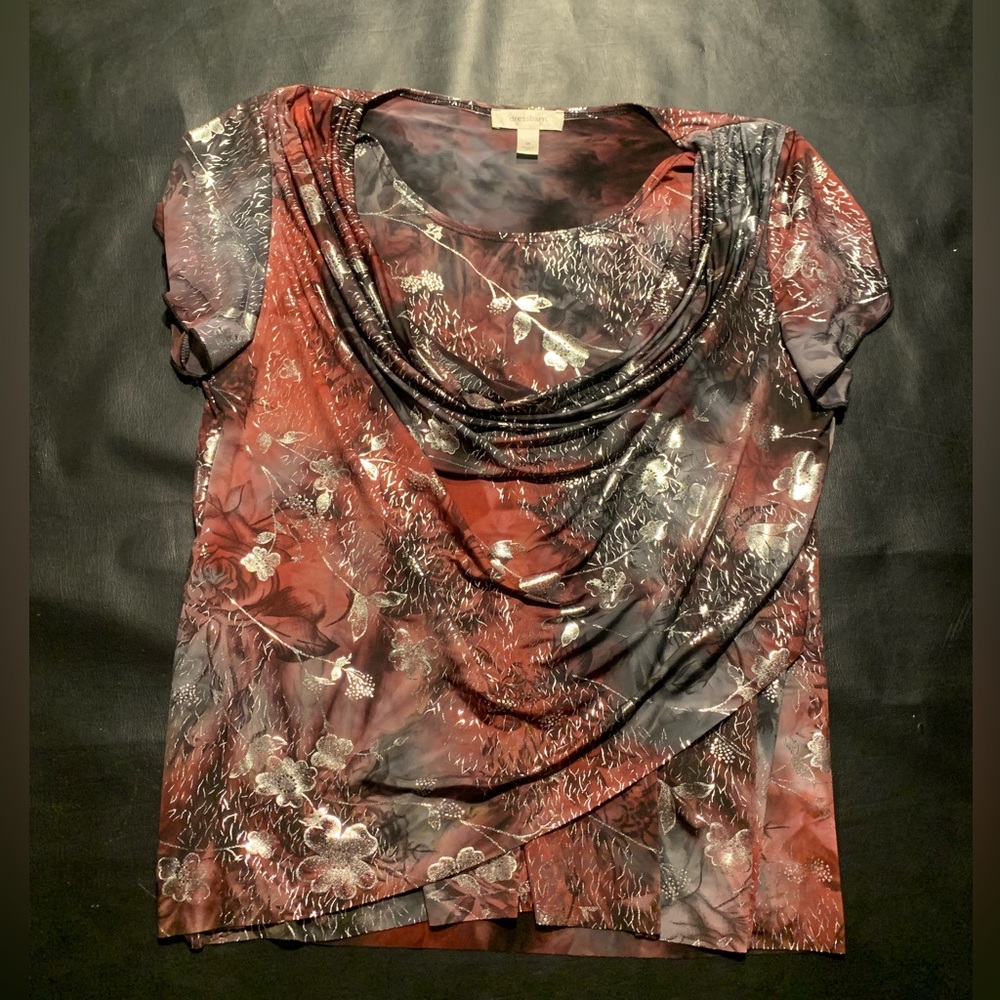 Dressbarn Cowl neck short sleeve blouse - multi colored - Size M